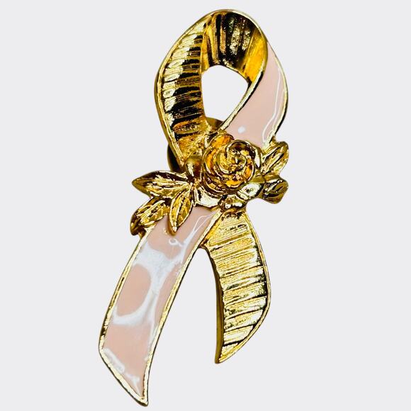 Avon Breast Cancer Awareness Pink Enamel Gold Tone Pin - Picture 1 of 6